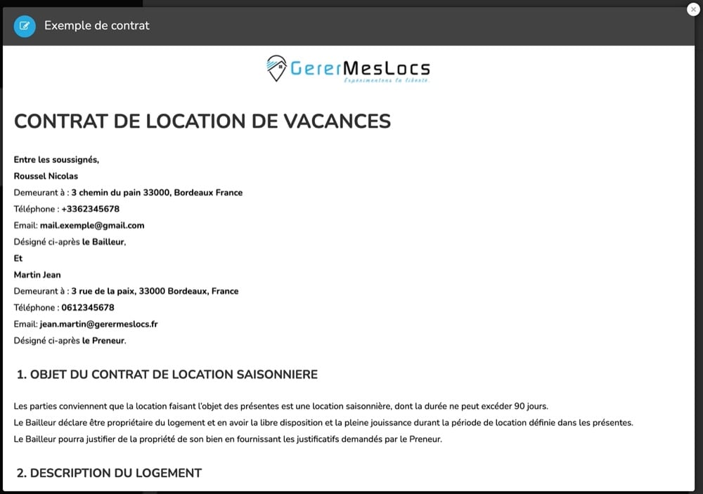 contrat de location de vacance sans commissions 