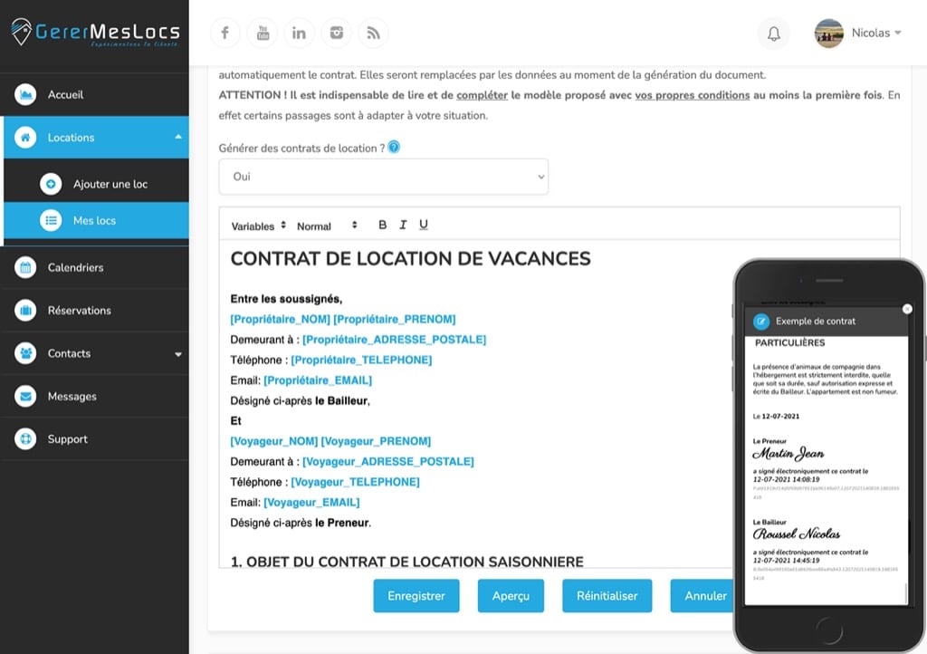 généré gratuitement vos contrats de location saisonnière et signature électronique avec GererMesLocs