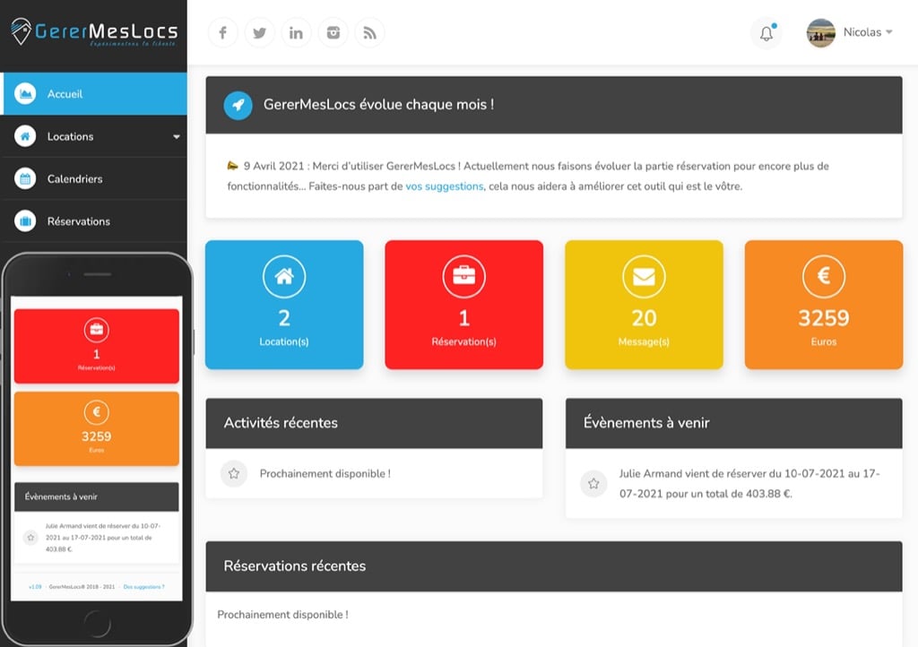 Statistiques, optimisation et gestion gratuite de votre location saisonnière sur tablette et mobile